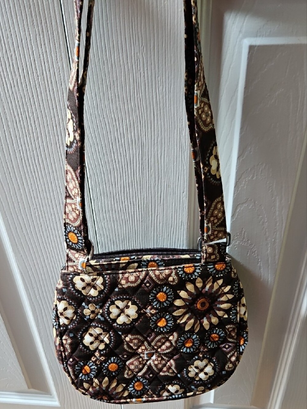 Vera Bradley Brown Floral Quilted Crossbody with Orange Accents - Picture 3 of 4